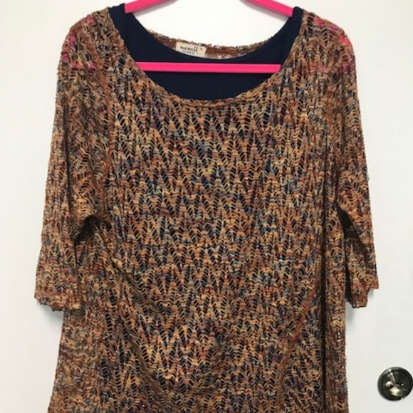 NEW Stunning One Live &Let Live Women 2 Pc Navy Tank w/Open Weaver Overlay. 1X - Picture 2 of 7